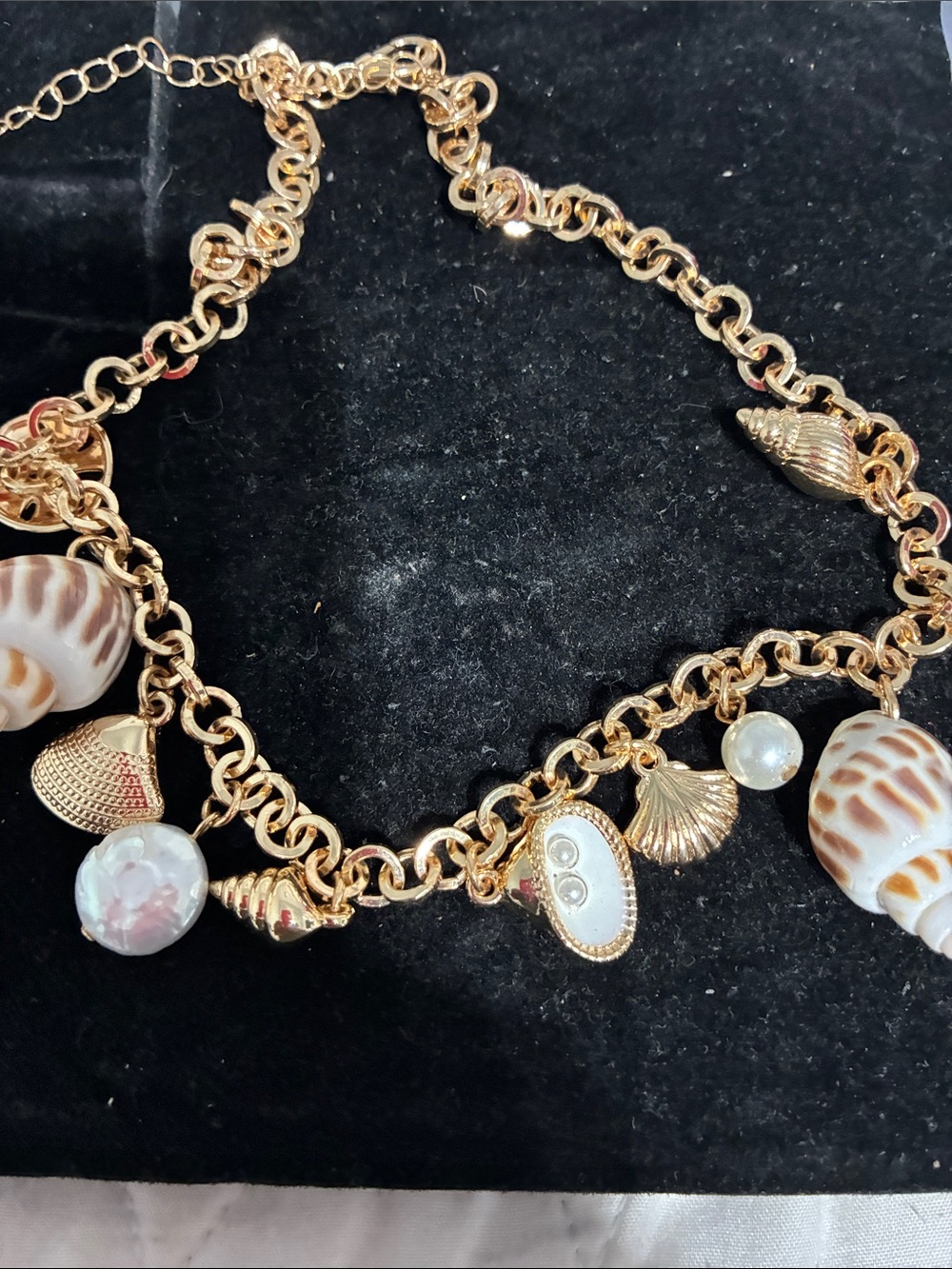Gold Shell Charm Necklace with Pearl Accents